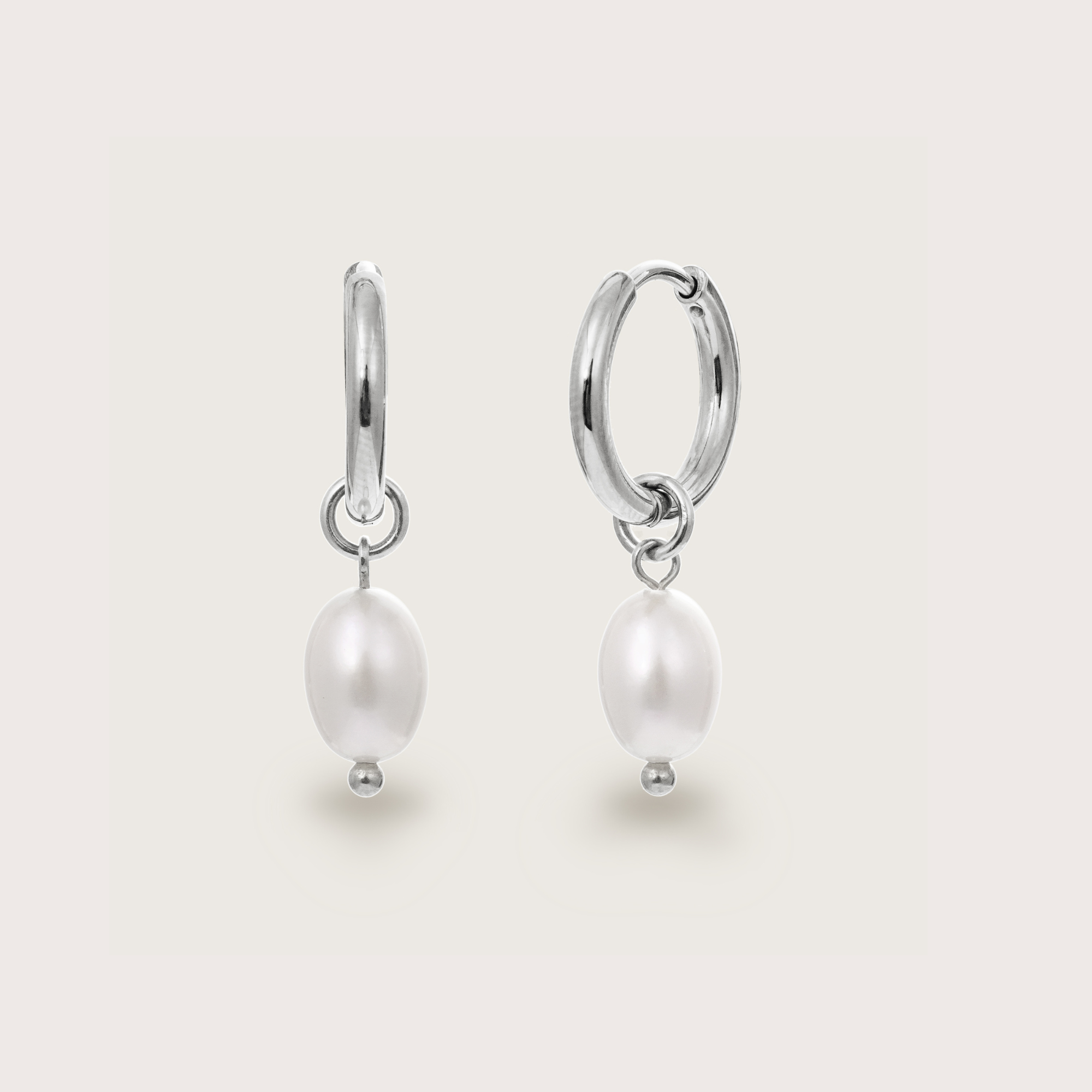 Silver Pearl Charm Huggies