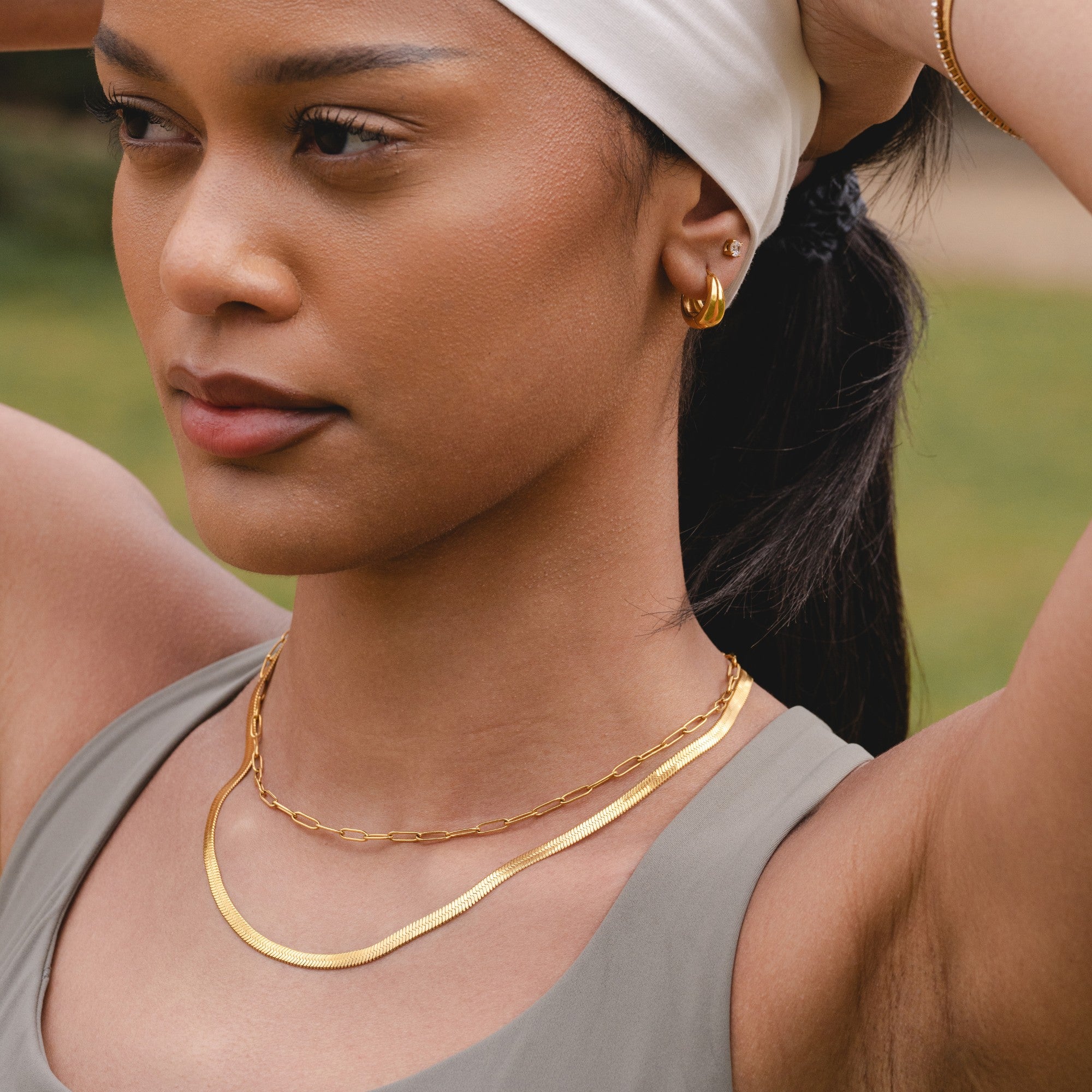 Gold Paperclip Necklace and Bracelet Set