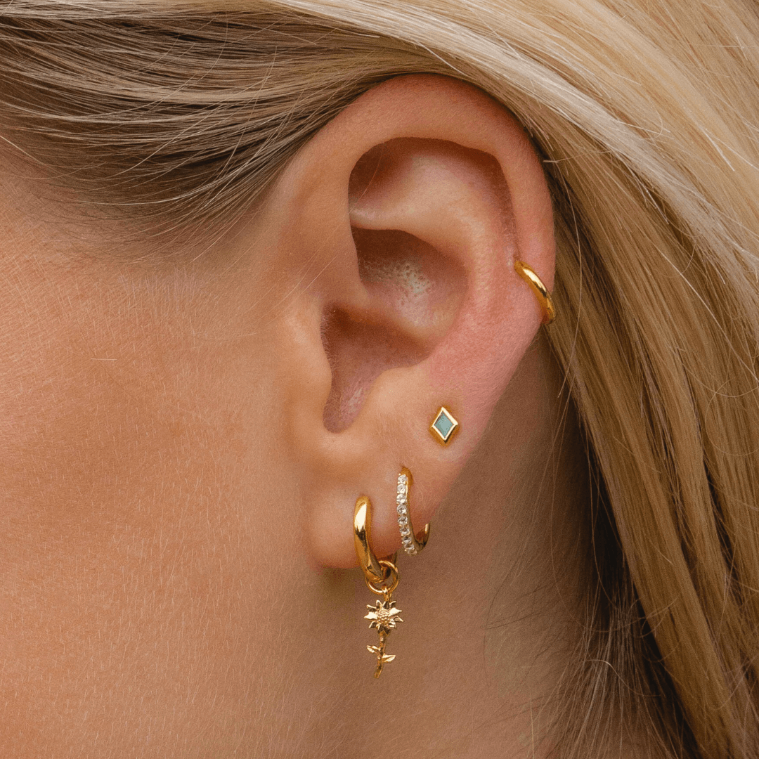 Gold Sunflower Huggie Earrings