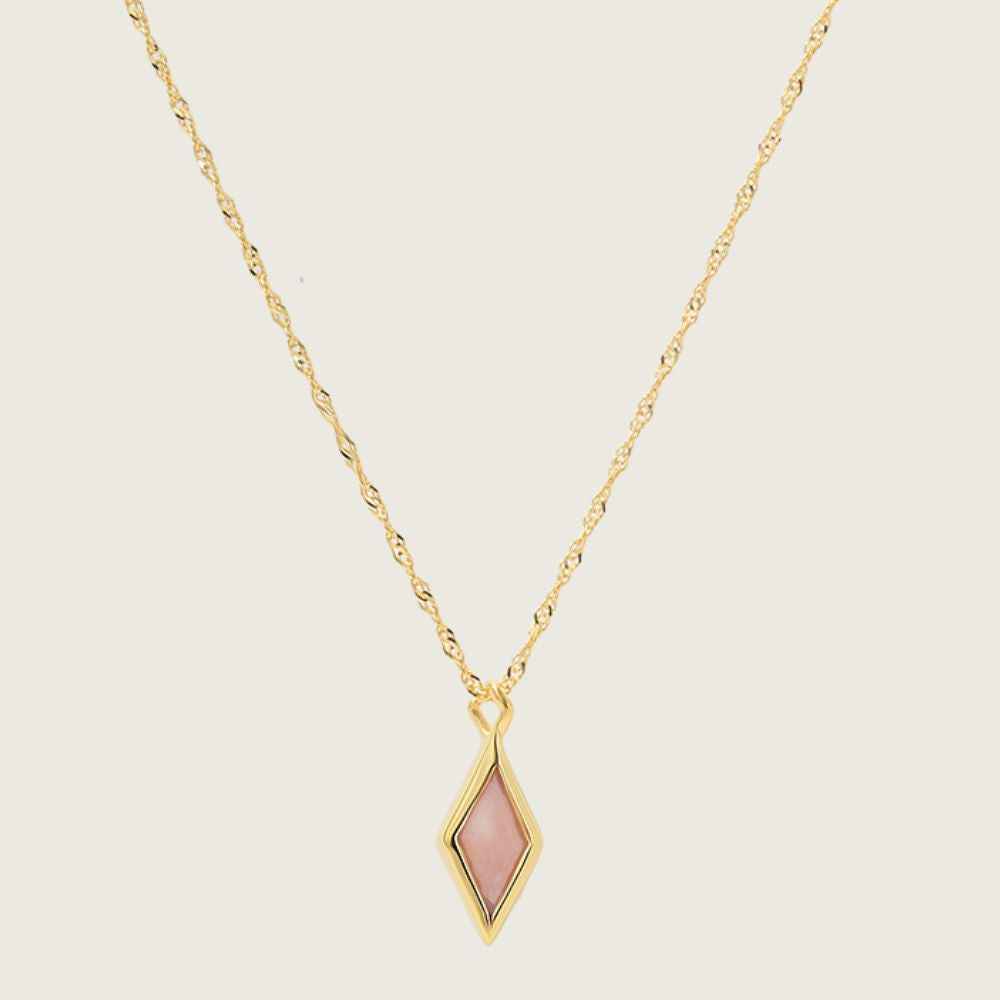 Gold Ethereal Pink Opal October Birthstone Pendant Necklace