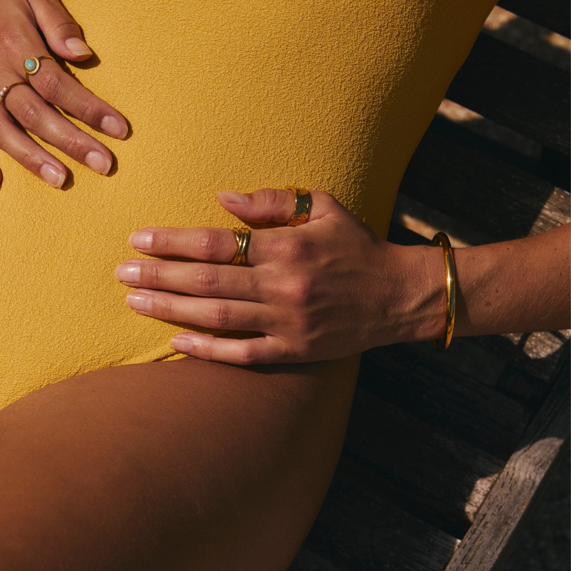 Gold Statement Bangle on model