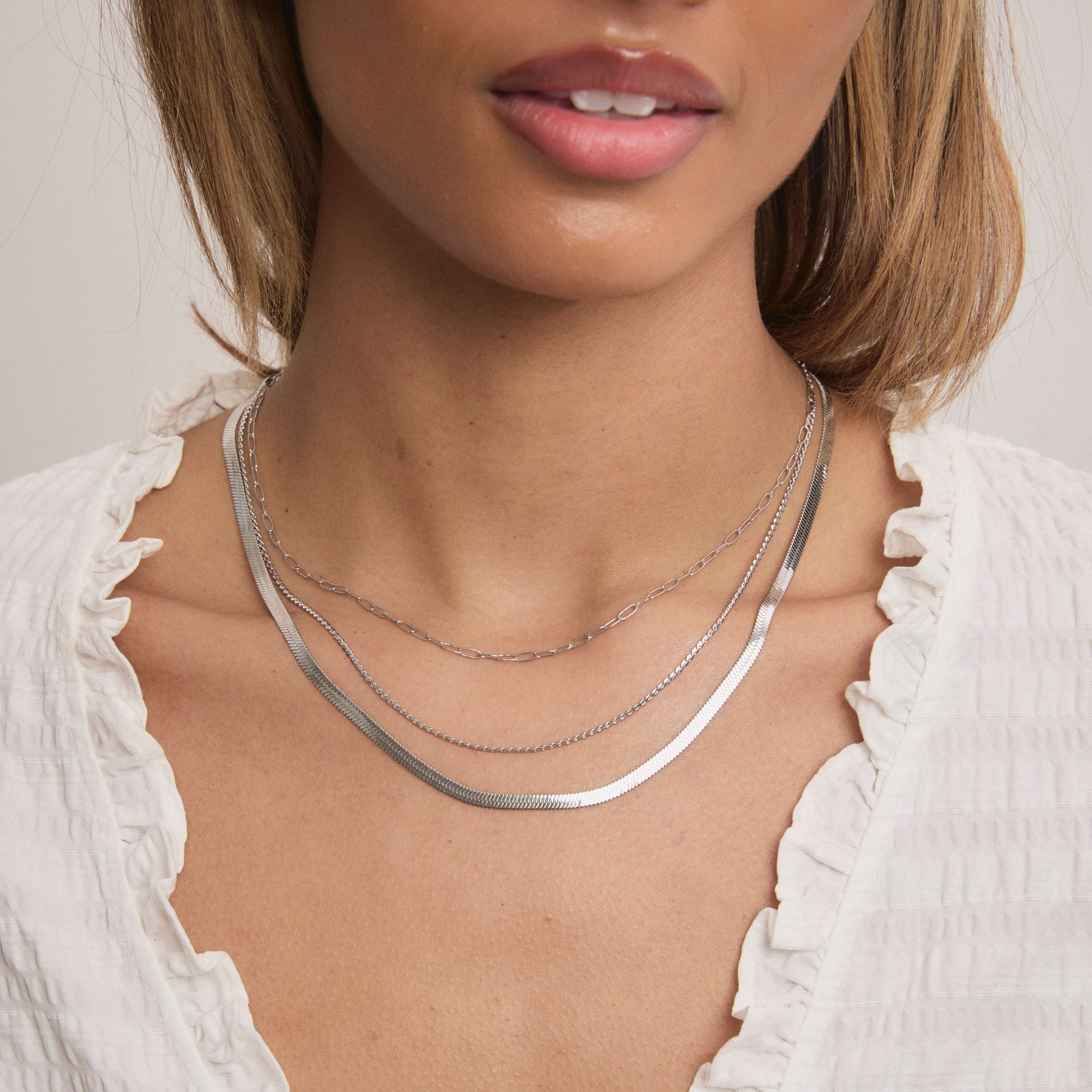 Silver Mini Paperclip Necklace on model