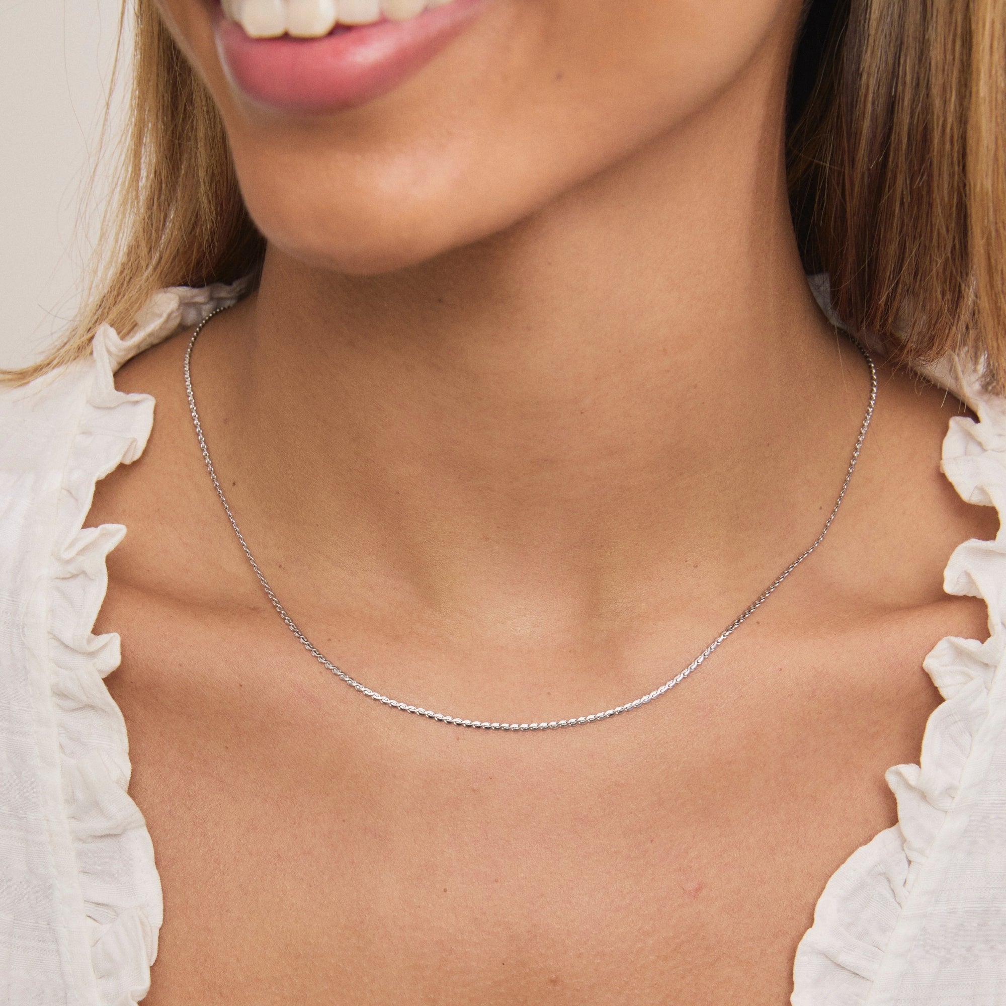 Silver Serpentine Necklace on model