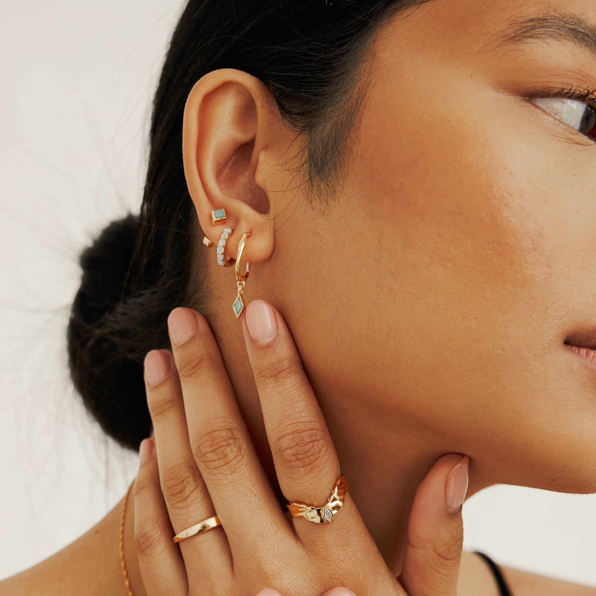 Gold Amazonite Gemstone Huggie Earrings