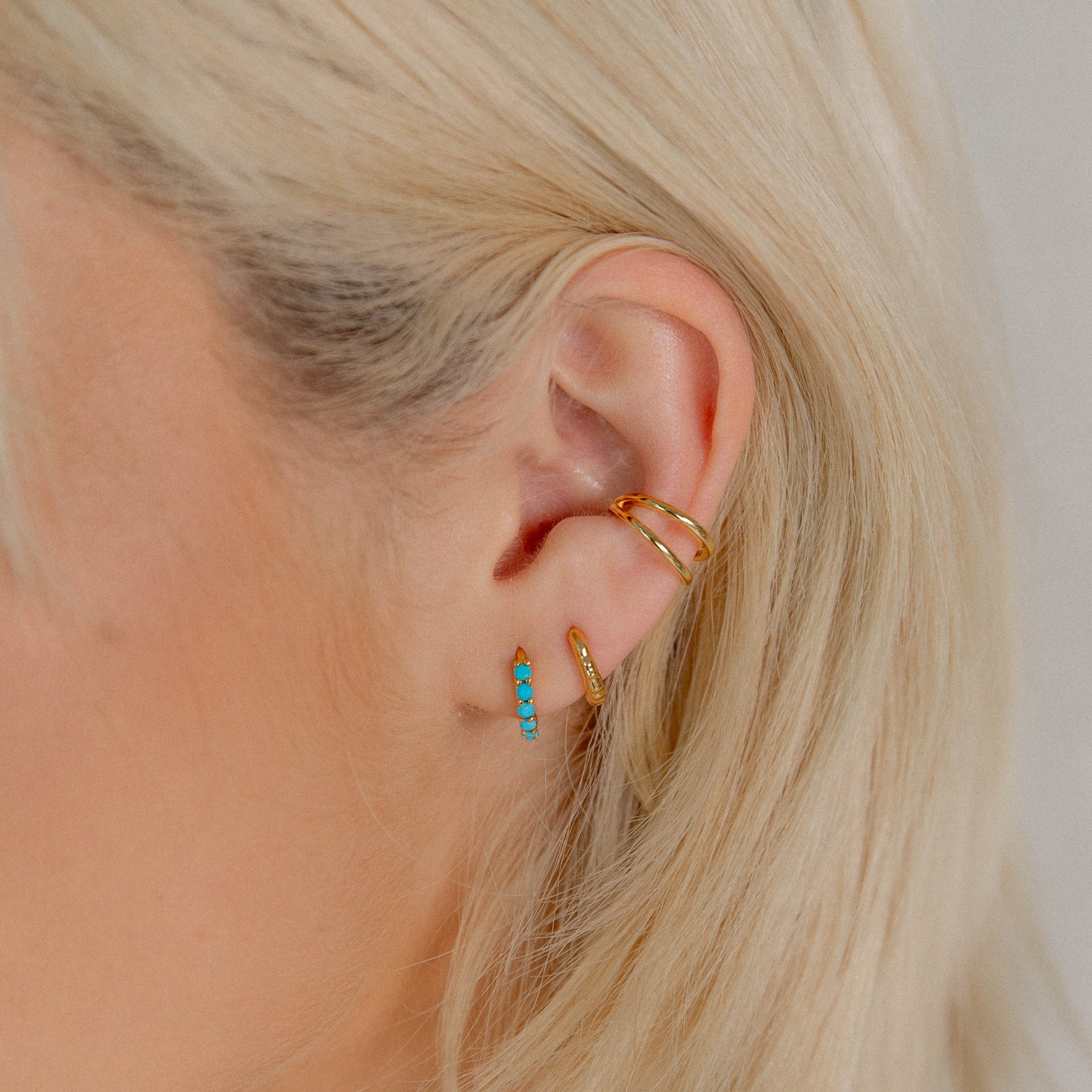 Gold Turquoise Gemstone Huggie Earrings
