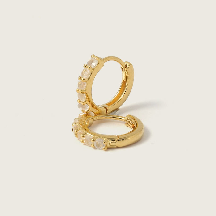 Gold Moonstone Gemstone Huggie Earrings