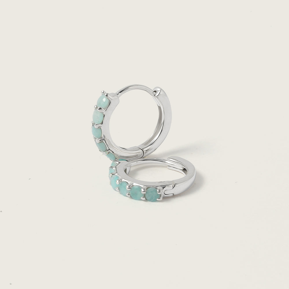 Silver Amazonite Gemstone Huggie Earrings