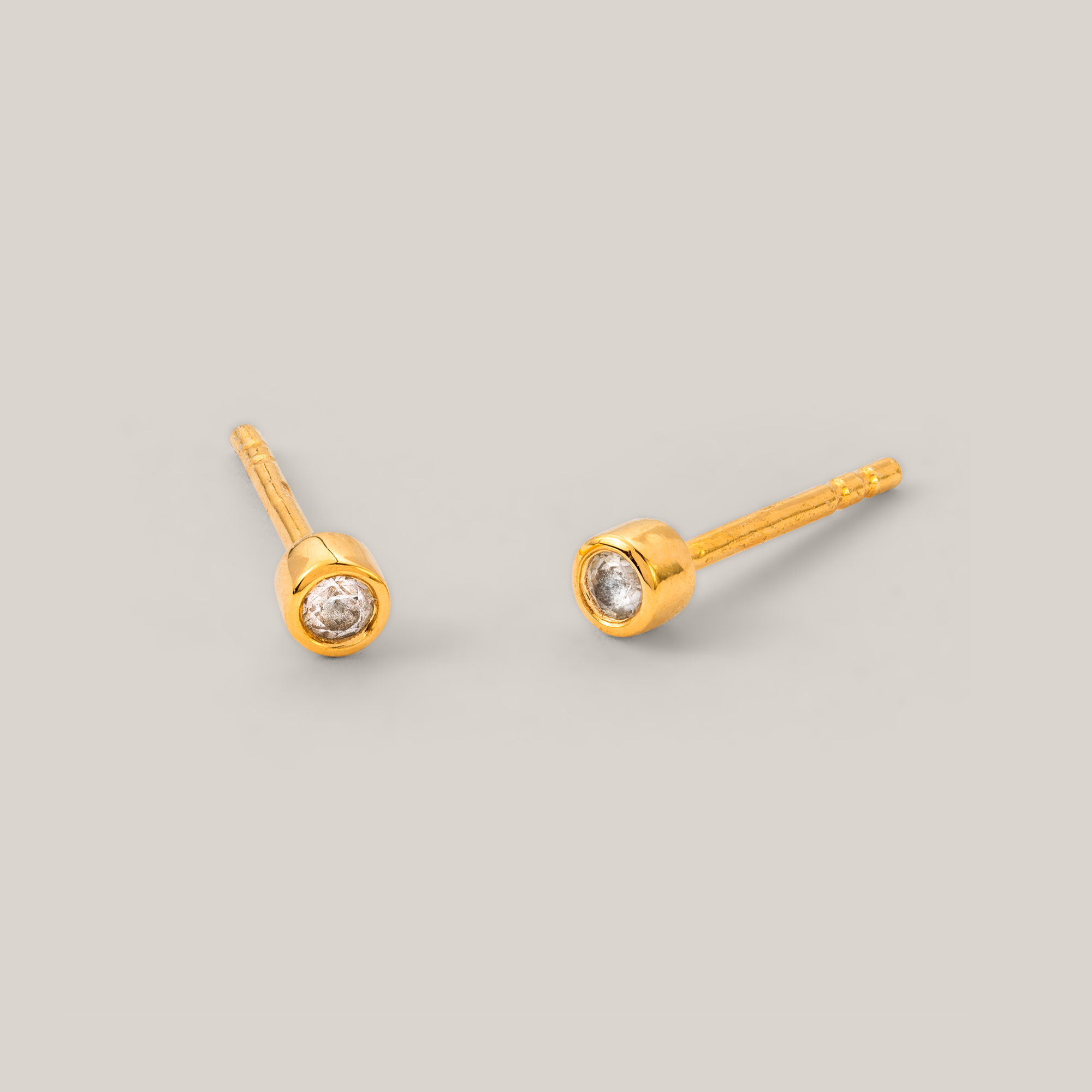 Gold White Topaz Round Stud Earrings
