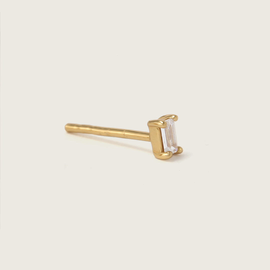Gold Single Baguette Gem Stud Earring