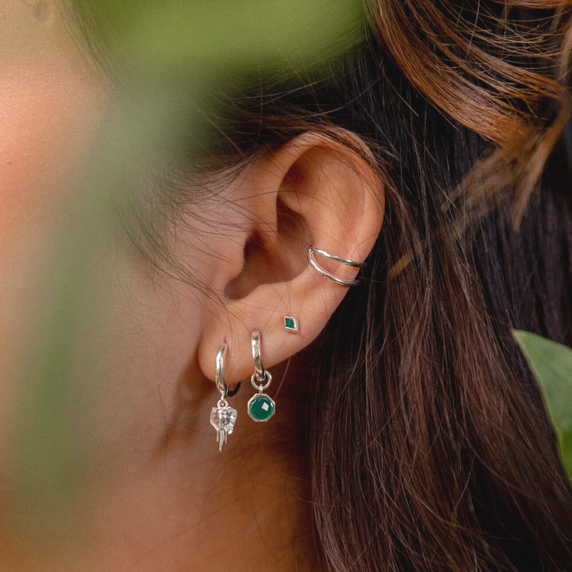 Silver Ethereal Green Onyx May Birthstone Stud Earrings