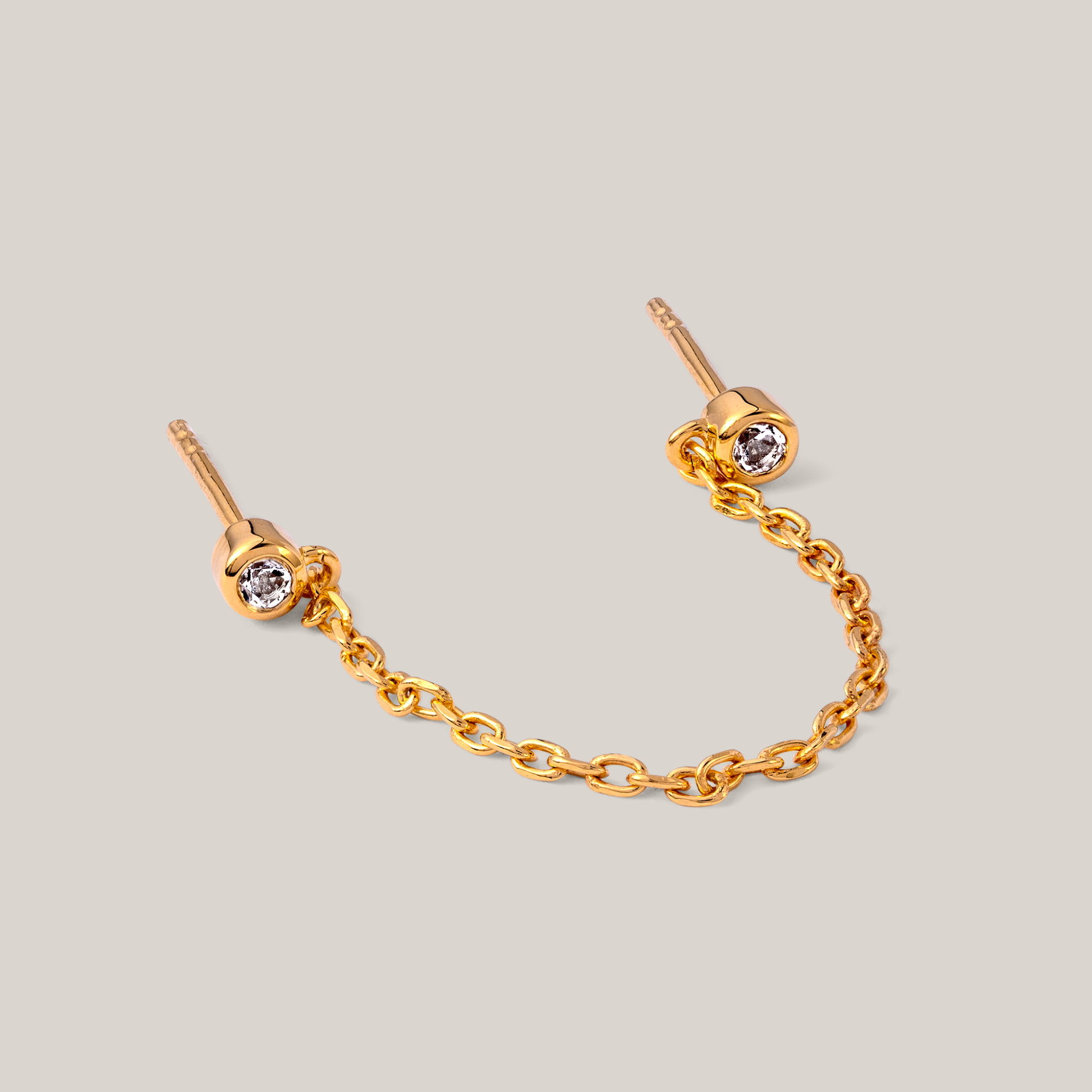 Gold Single White Topaz Chain Stud Earring