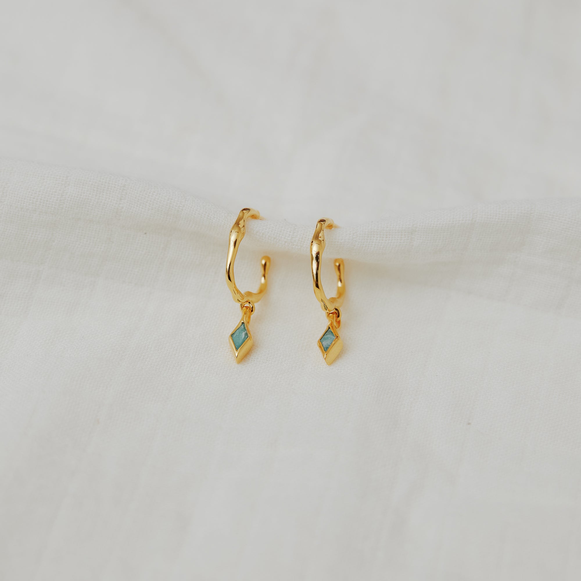 Gold Ethereal Amazonite Charm Hoop Earrings
