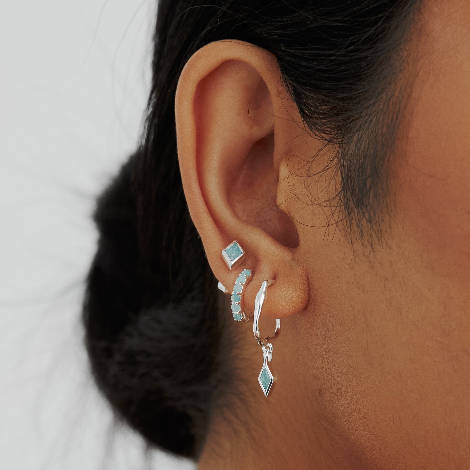Silver Ethereal Amazonite Charm Hoop Earrings
