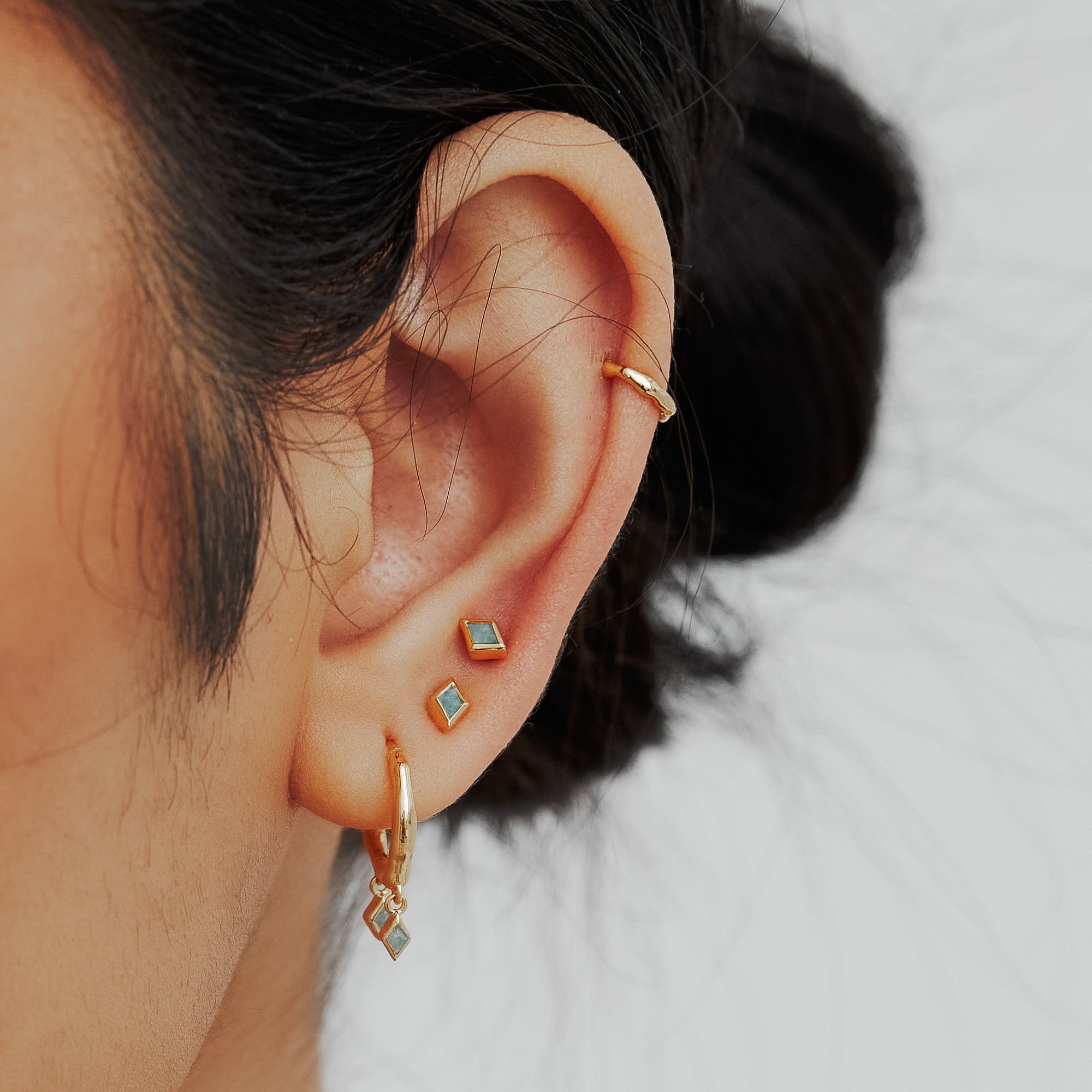 Gold Ethereal Amazonite Double Charm Huggie Earrings