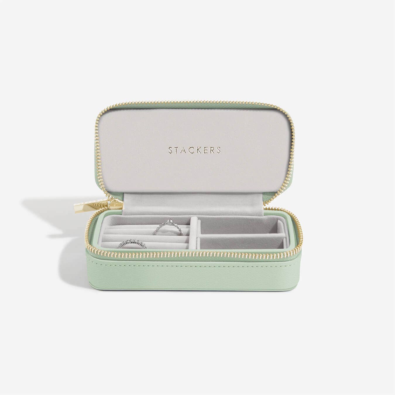 Sage Green Medium Zipped Travel Jewellery Box