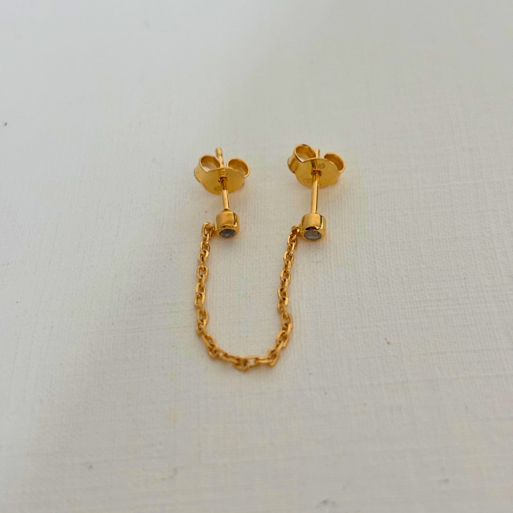 Sample Sale Single Gold Chain Round Gemmed Studs (Sterling Silver)
