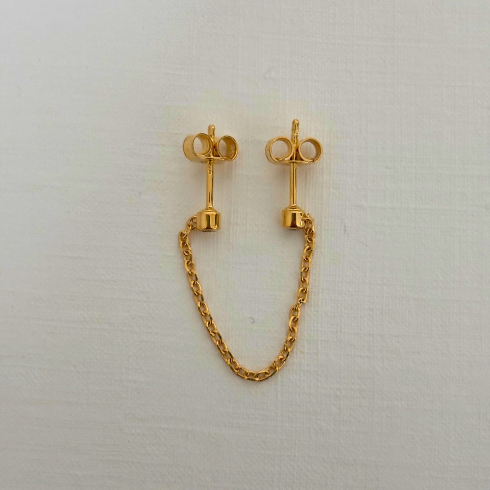 Sample Sale Single Gold Chain Round Gemmed Studs (Sterling Silver)