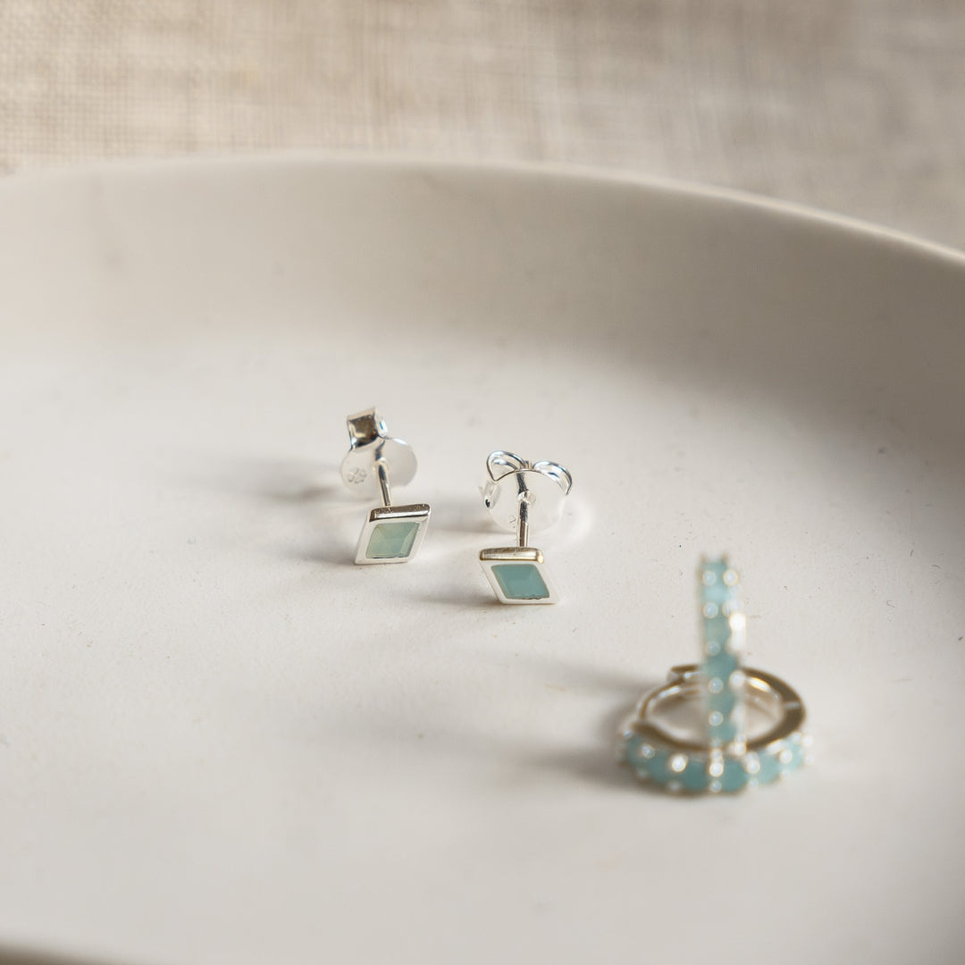 Silver Ethereal Amazonite Mini Stud Earrings