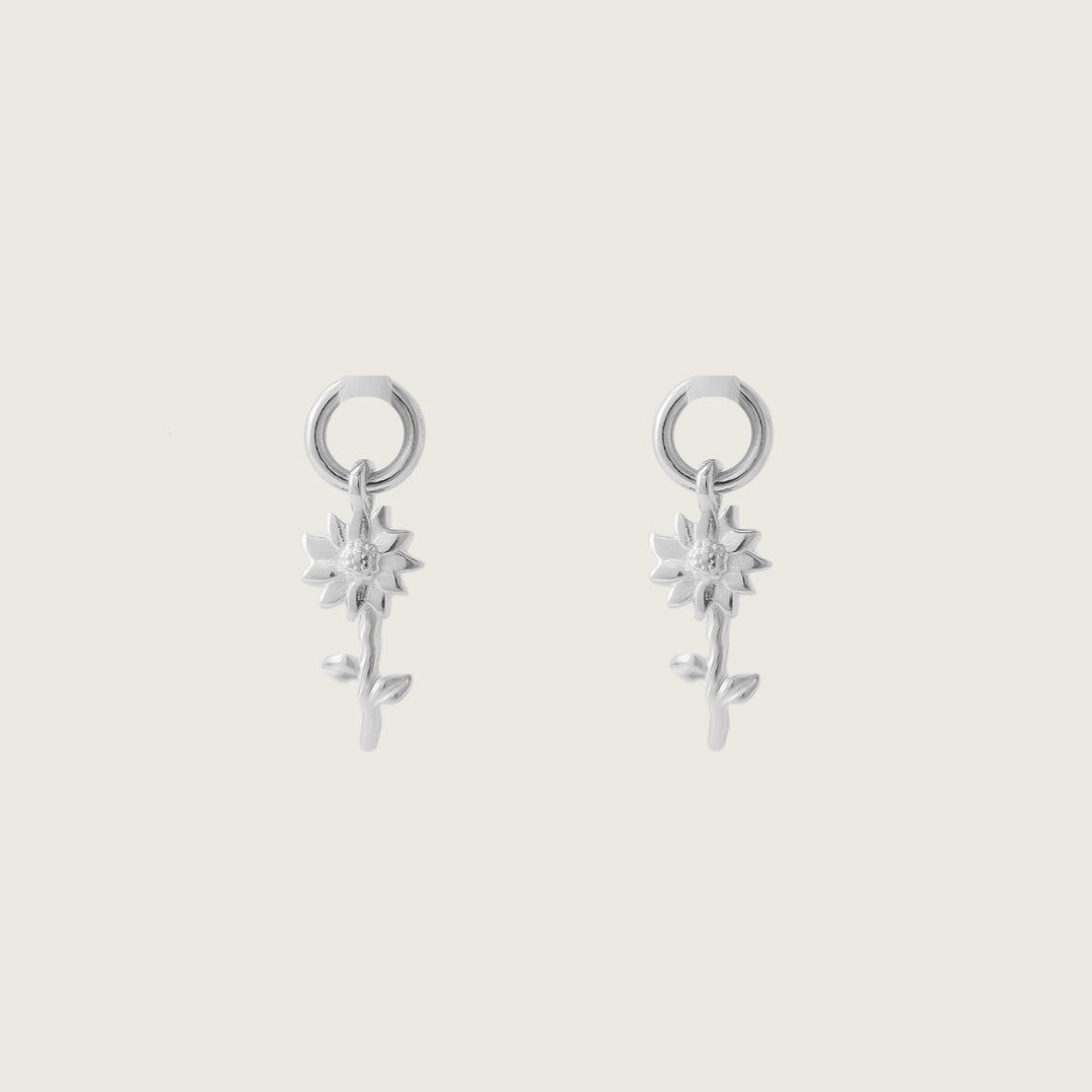 Silver Sunflower Huggie Earring Charms