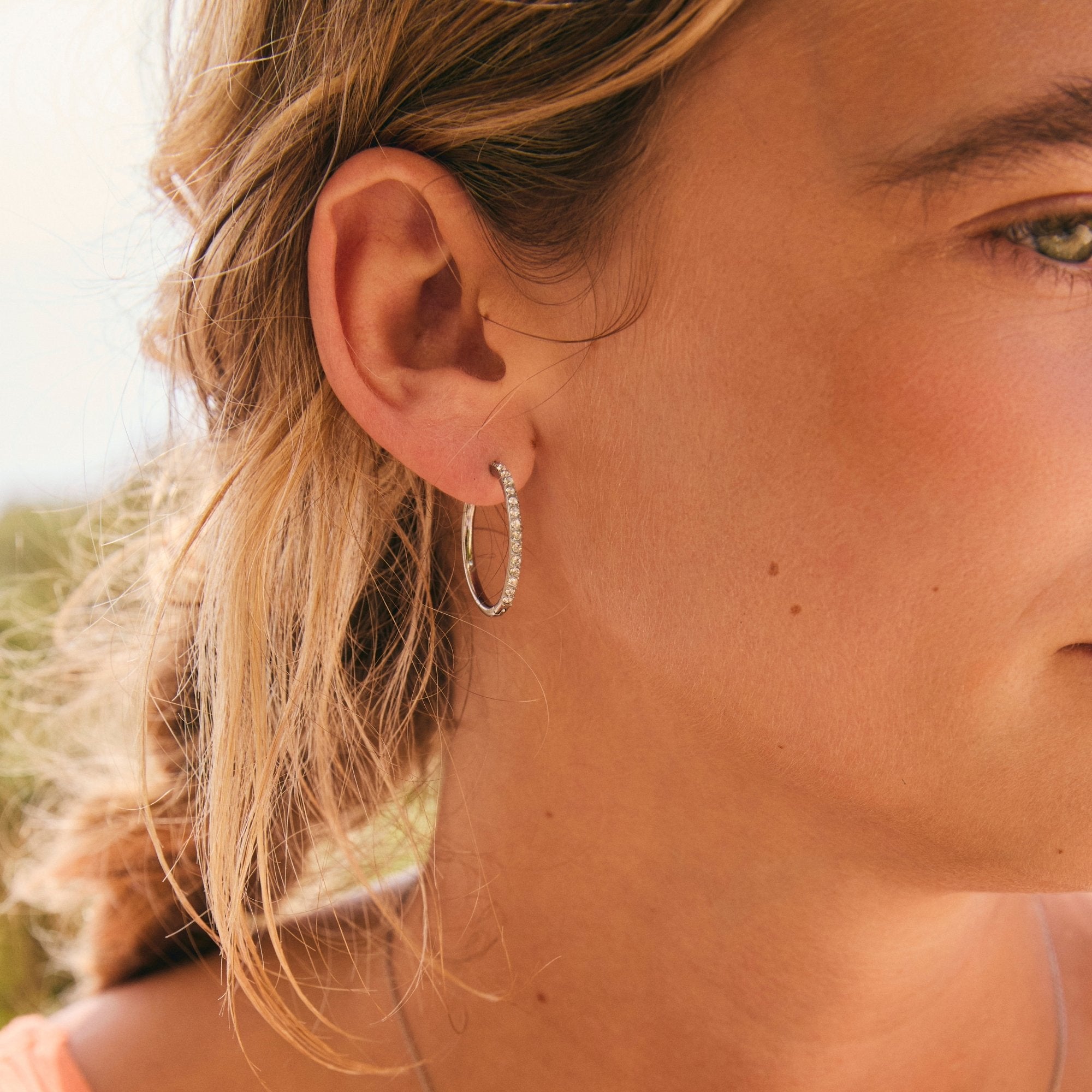 Silver Crystal Midi Hoops 20mm - Pre-order