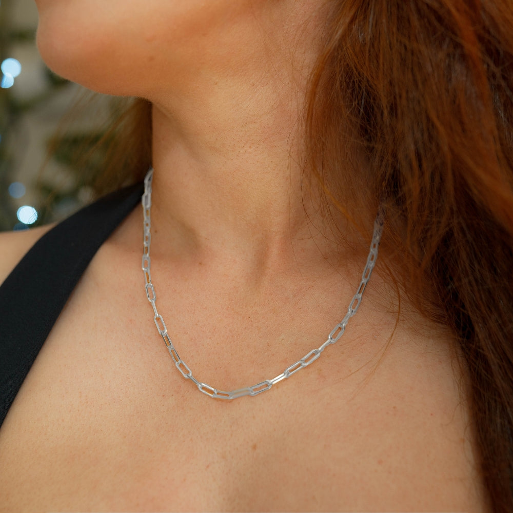 Silver Paperclip Chain Bracelet and Necklace Set