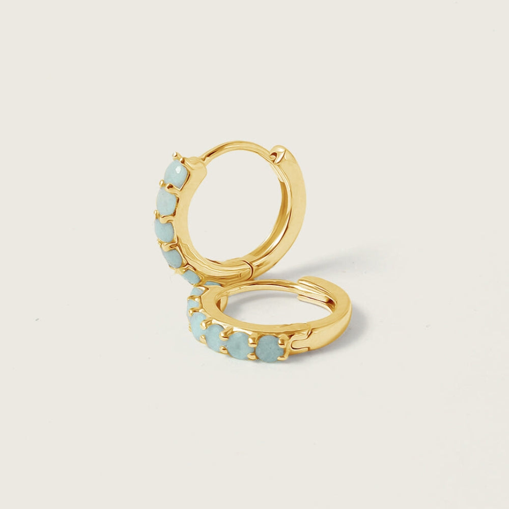 Gold Amazonite Gemstone Huggie Earrings