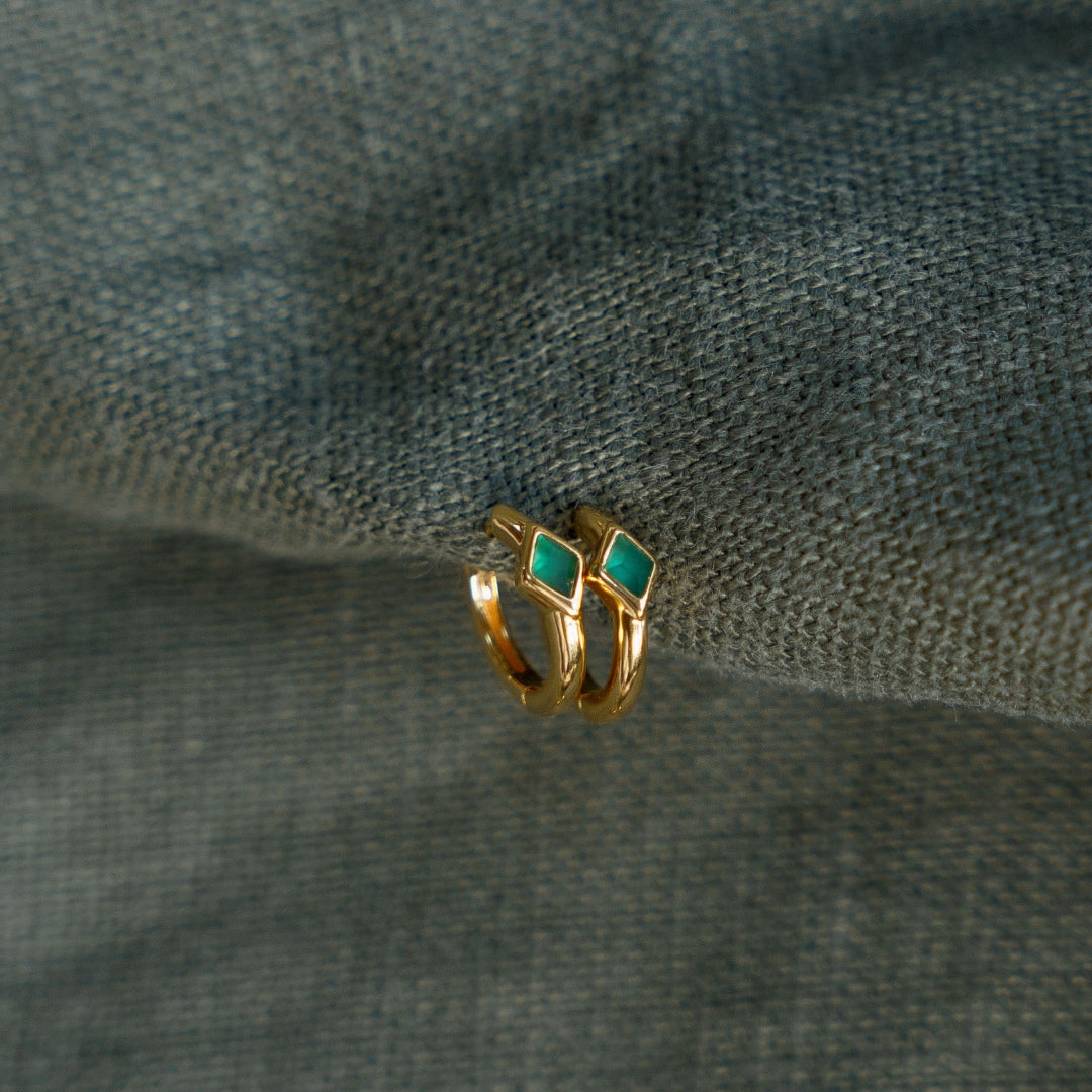 Gold Ethereal Green Onyx Huggie Earrings