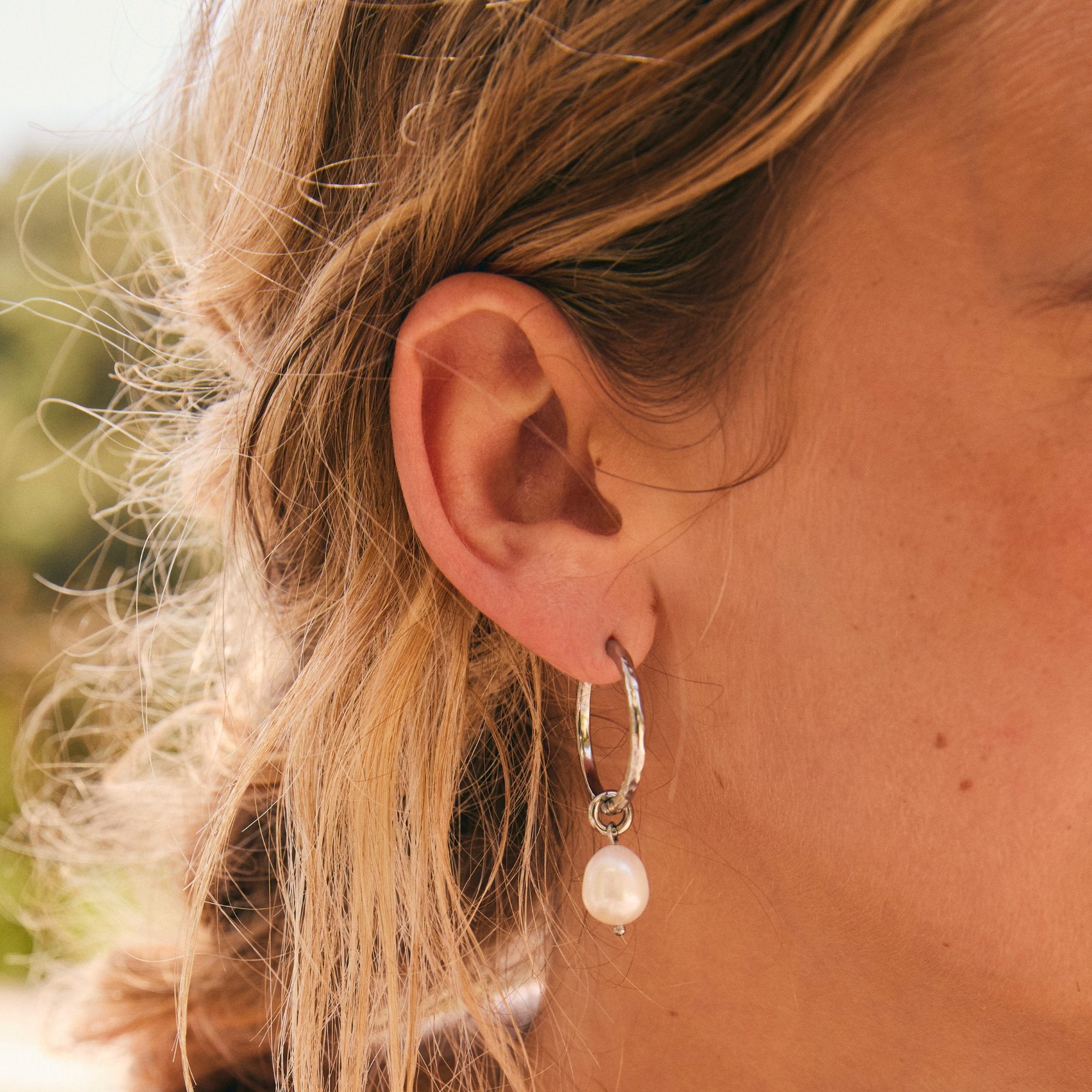 Silver Statement Molten Pearl Charm Hoops