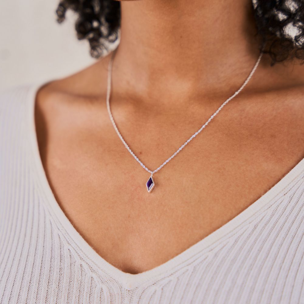 Silver Ethereal Amethyst February Birthstone Pendant Necklace