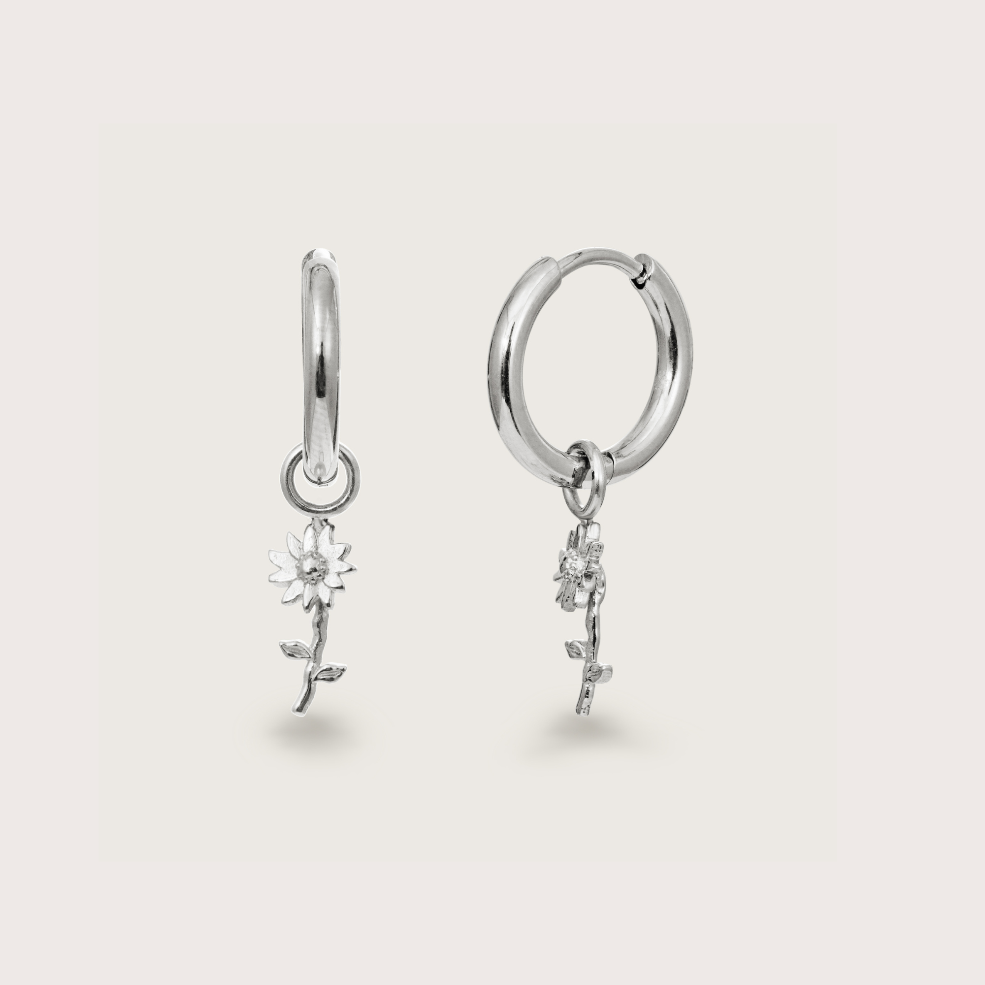 Silver Sunflower Charm Huggies