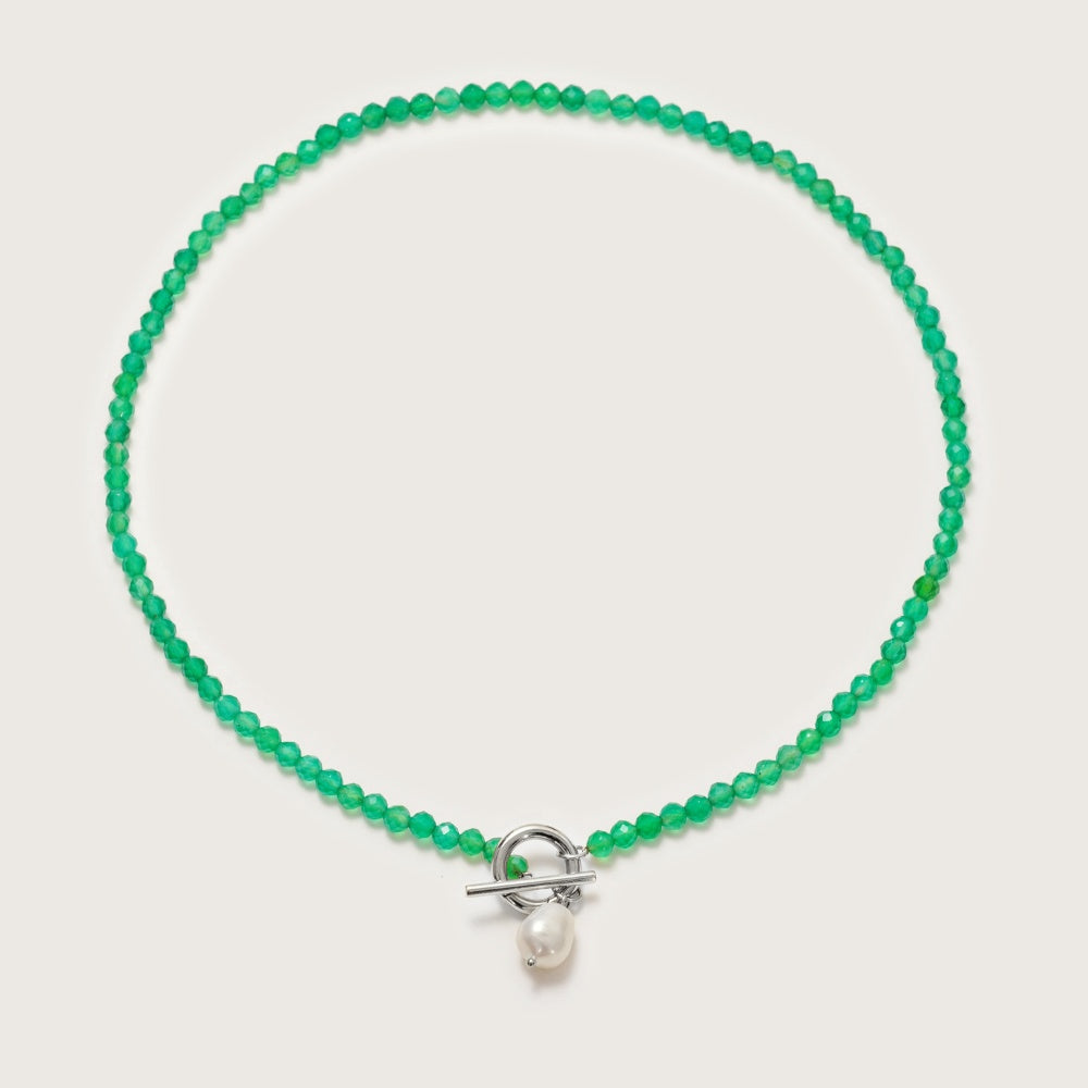 Silver Cala Green Agate Pearl Necklace