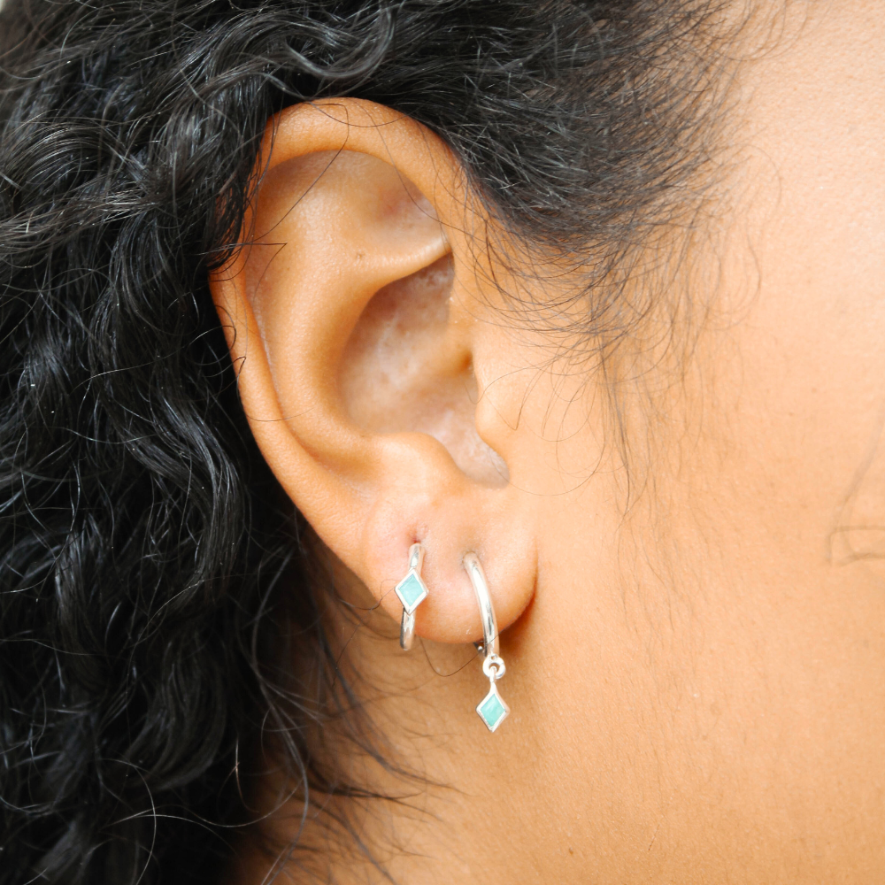 Silver Ethereal Amazonite Huggie Earrings