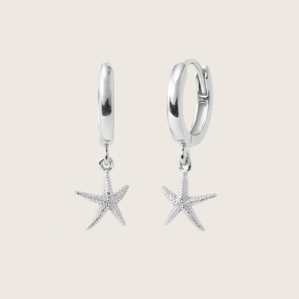 Silver Starfish Huggie Earrings