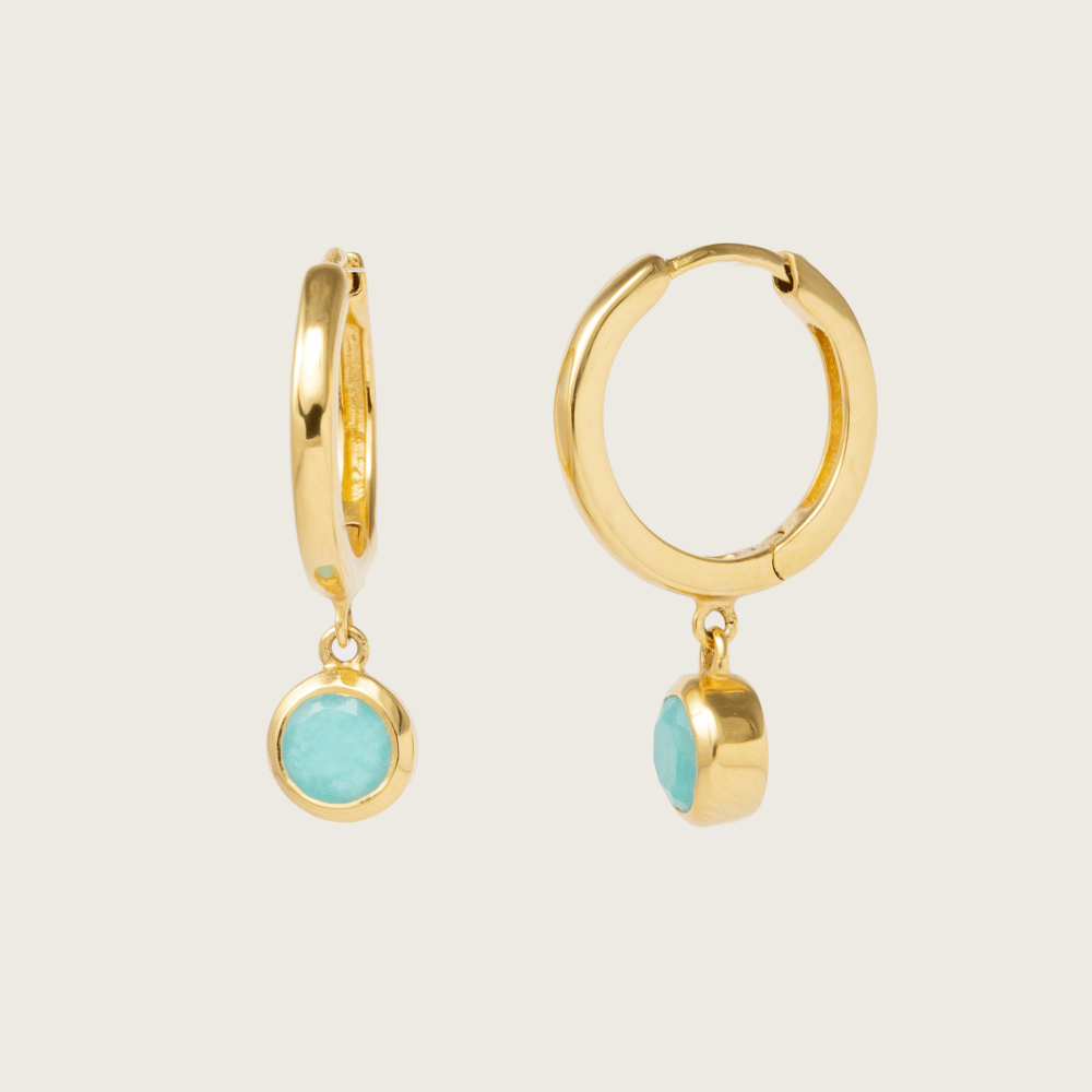 Gold Amazonite Charm Huggie Earrings