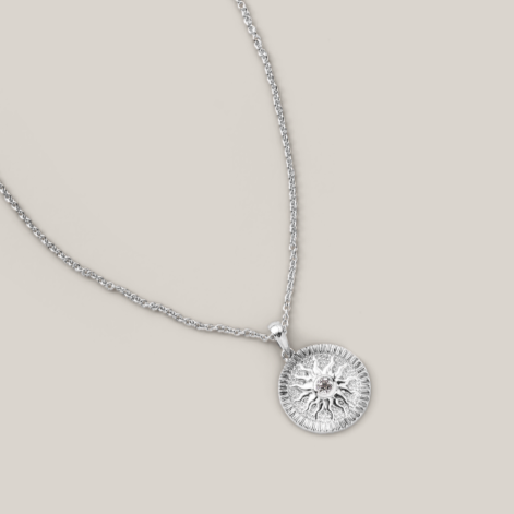 Silver Sundial Medallion Necklace