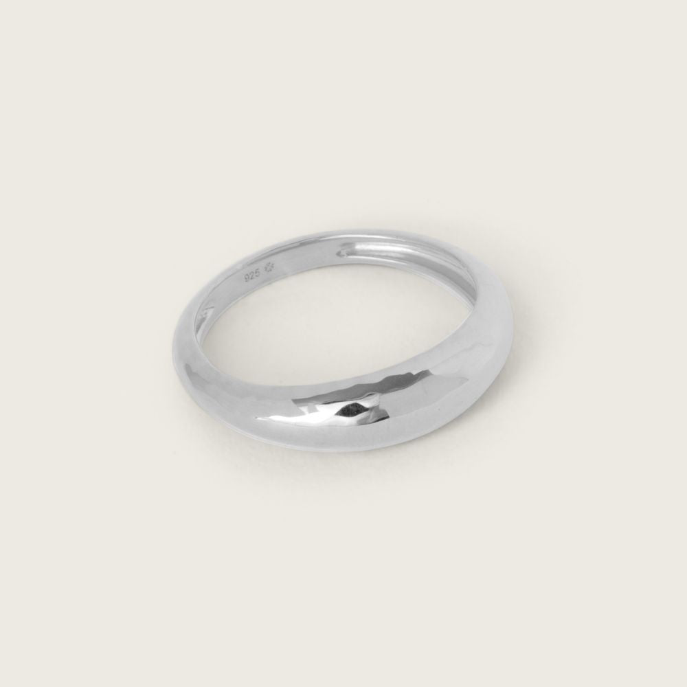 Silver Mini Hammered Dome Ring