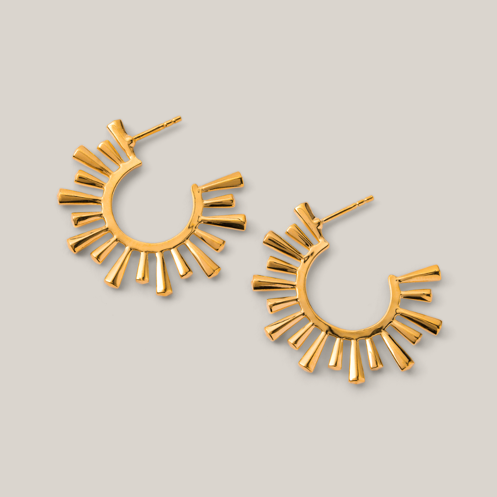 Gold Sundial Hoop Earrings