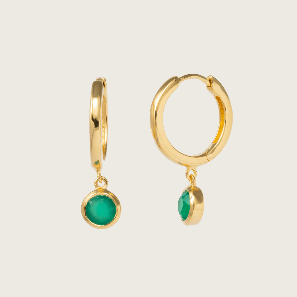 Gold Green Onyx Charm Huggie Earrings