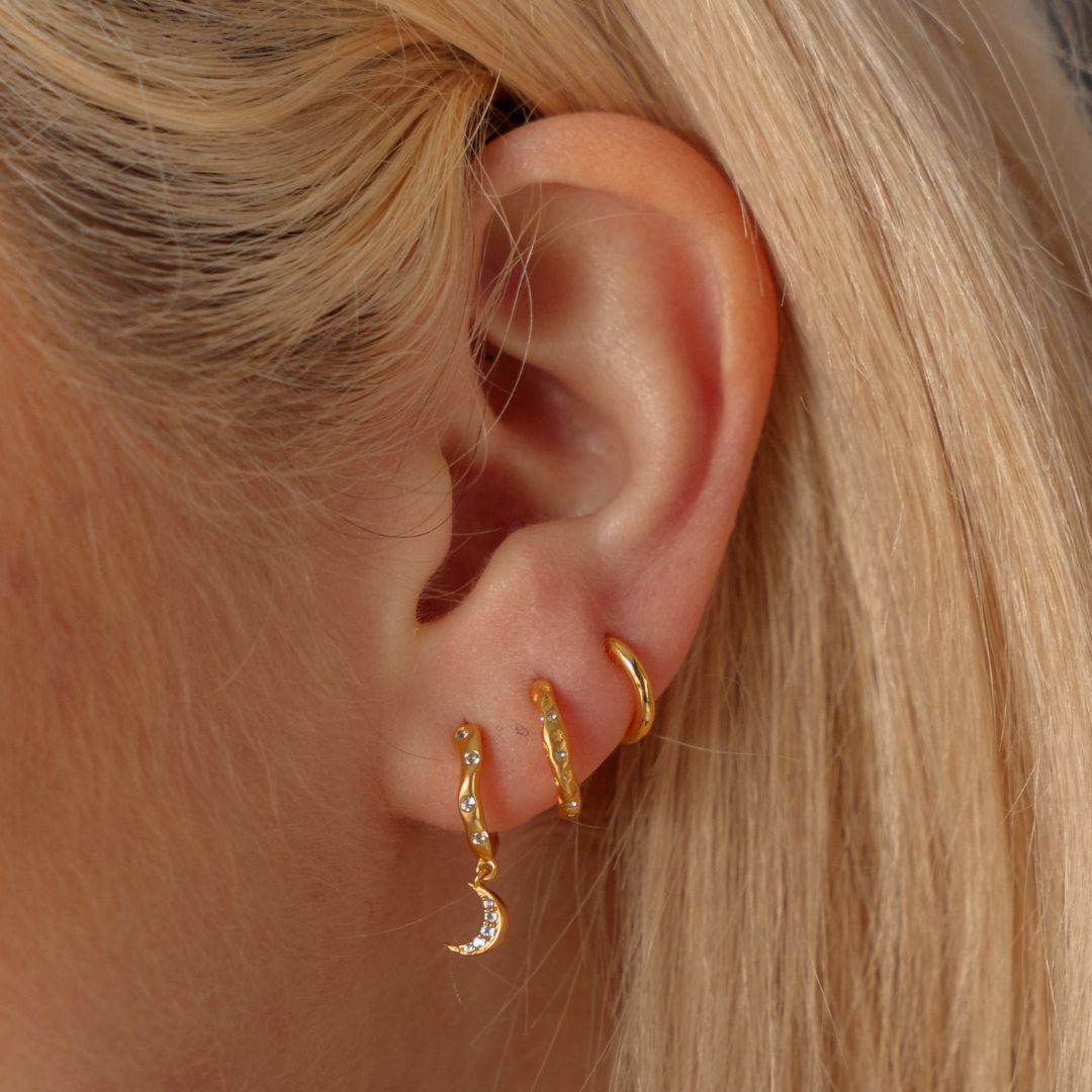 Gold Mystic Crescent Moon Huggie Earrings
