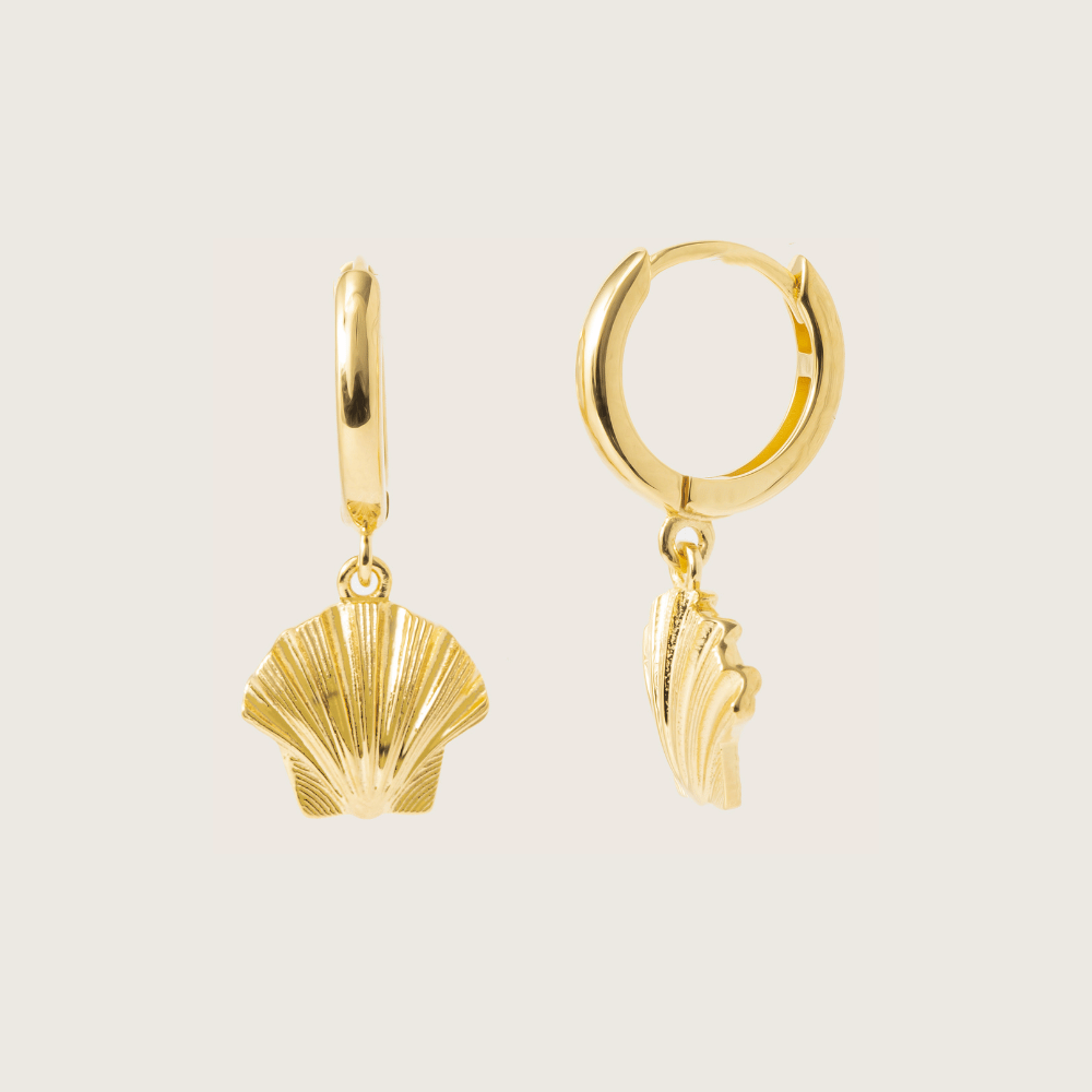 Gold Shell Huggie Earrings