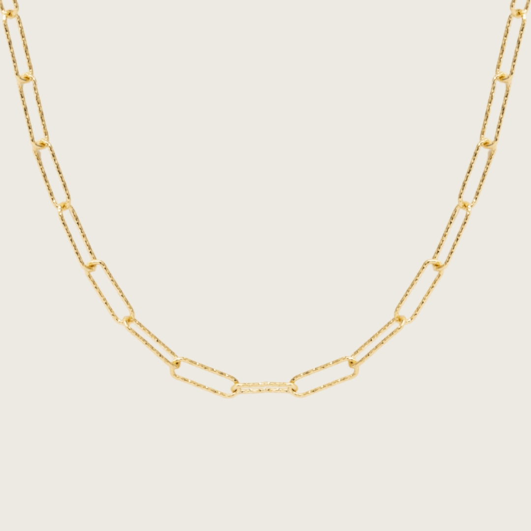 Gold Hammered Oval Link Chain Necklace