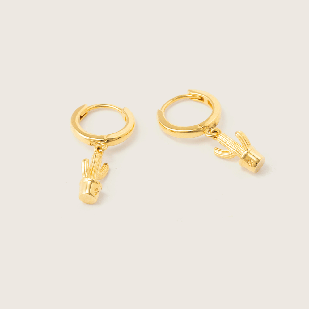 Gold Cactus Huggie Earrings