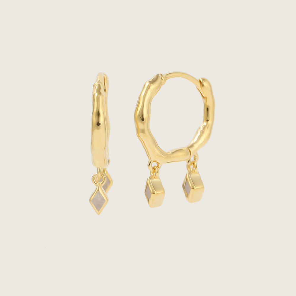 Gold Ethereal Moonstone Double Charm Huggie Earrings
