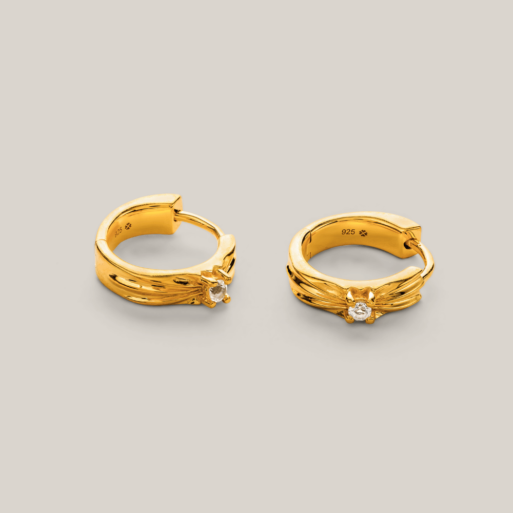 Gold Sundial Huggie Earrings