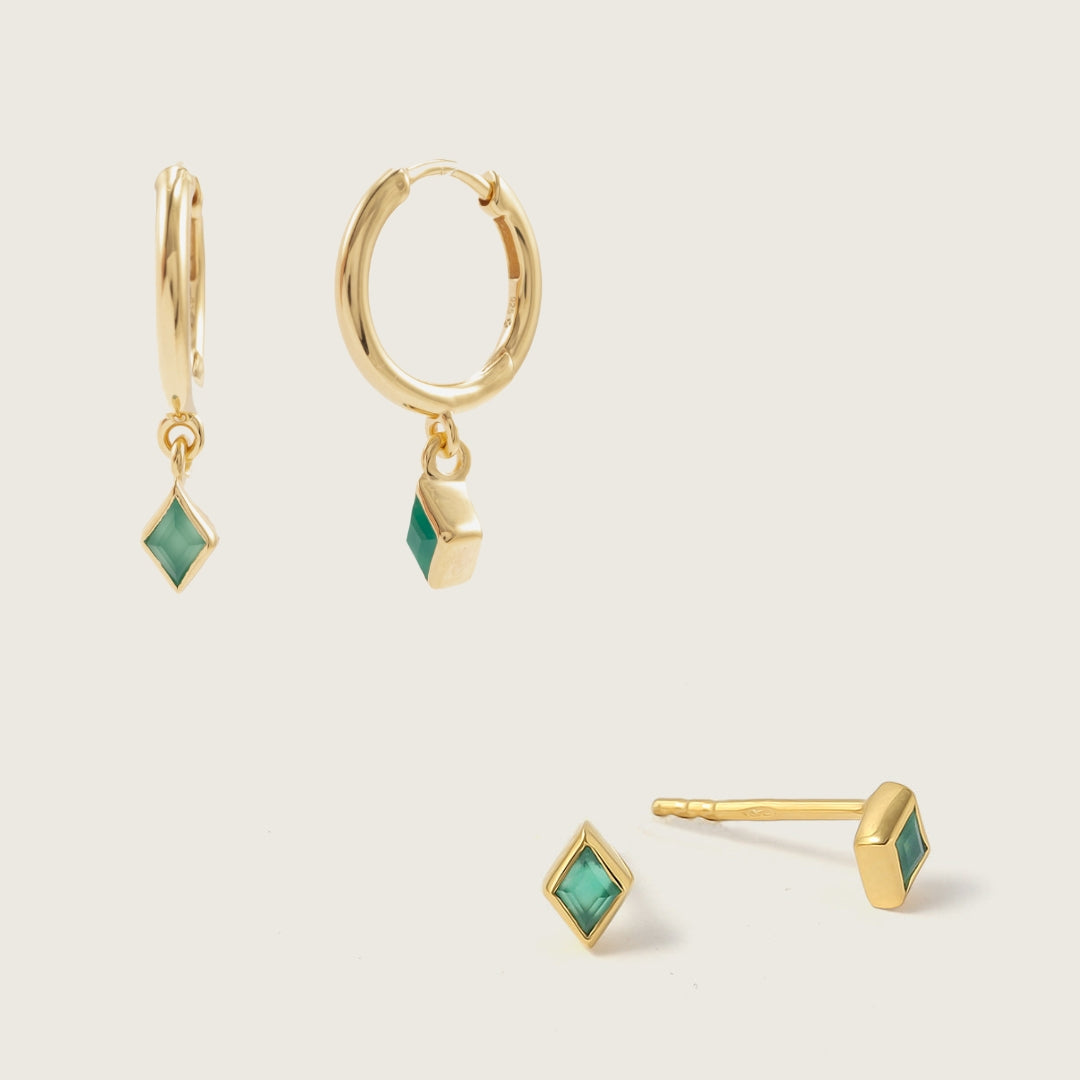 Gold Ethereal Green Onyx Charm Stacking Set