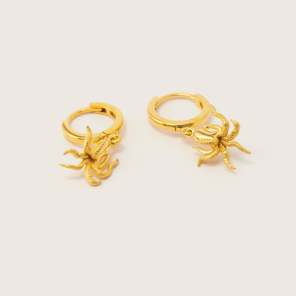 Gold Octopus Huggie Earrings