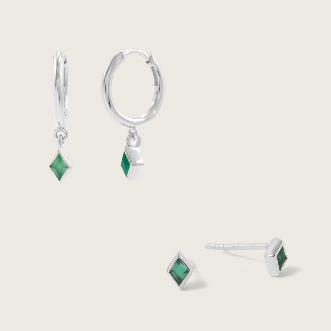 Silver Ethereal Green Onyx Charm Stacking Set