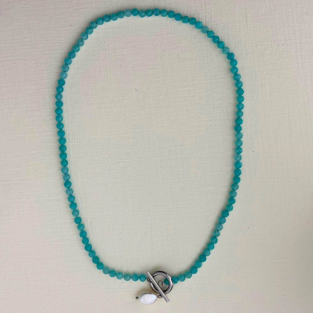 Sample Sale Silver Amazonite Pearl Cala Necklace (Waterproof)