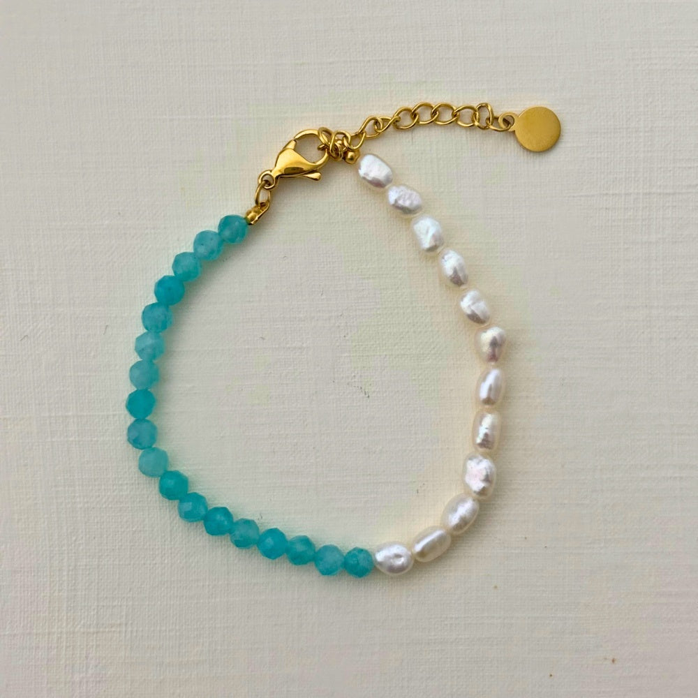 Sample Sale Gold Ona Amazonite & Pearl Bracelet (Waterproof)