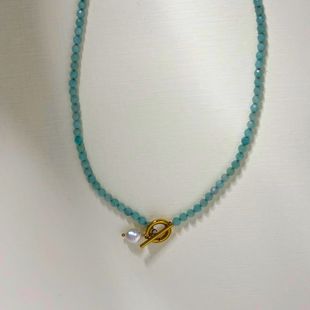 Sample Sale Gold Amazonite Pearl Cala Necklace (Waterproof)